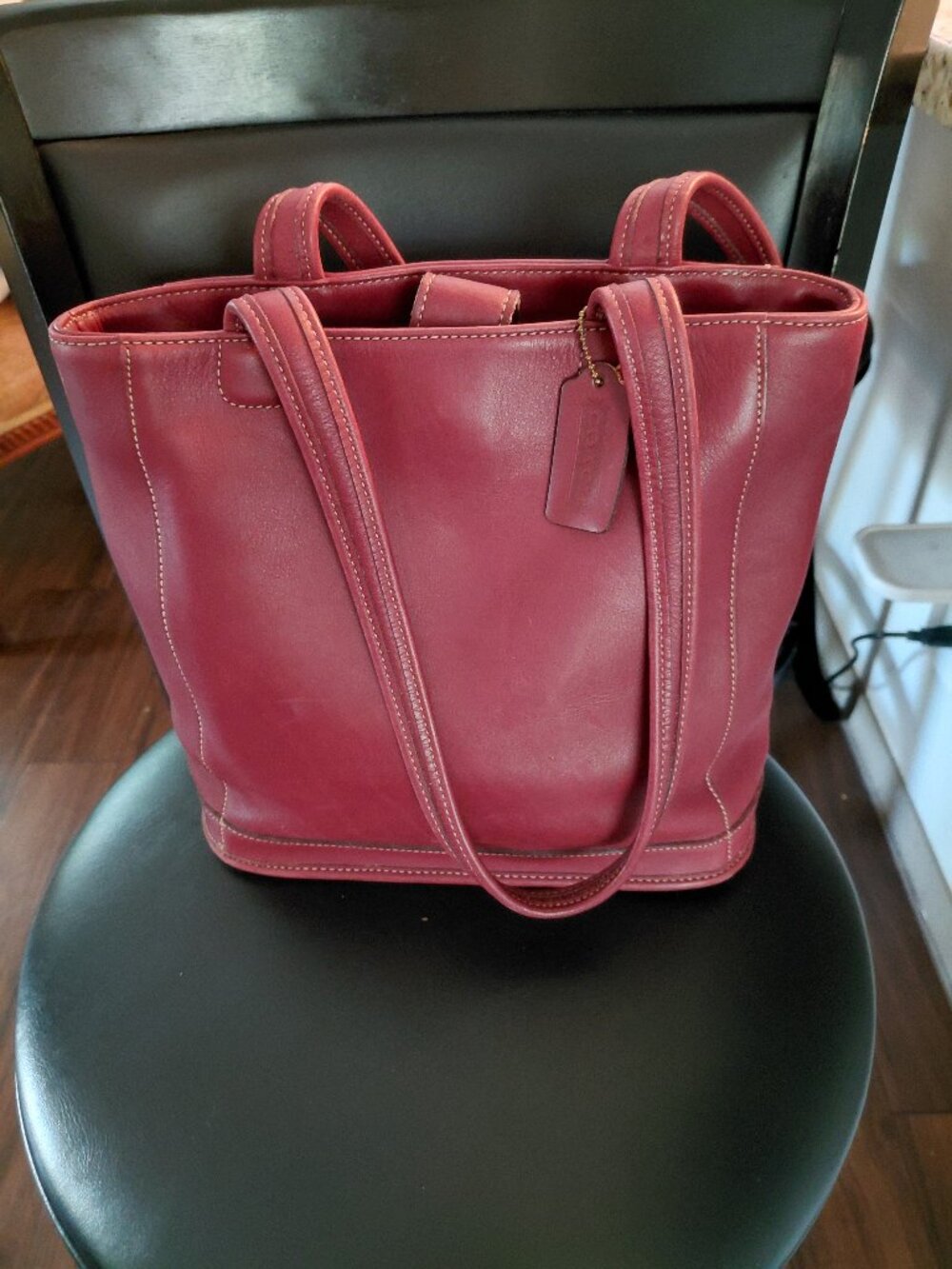 Coach Bleecker Dark Red Glove-Tanned Leather Bucket Tote Shoulder Bag